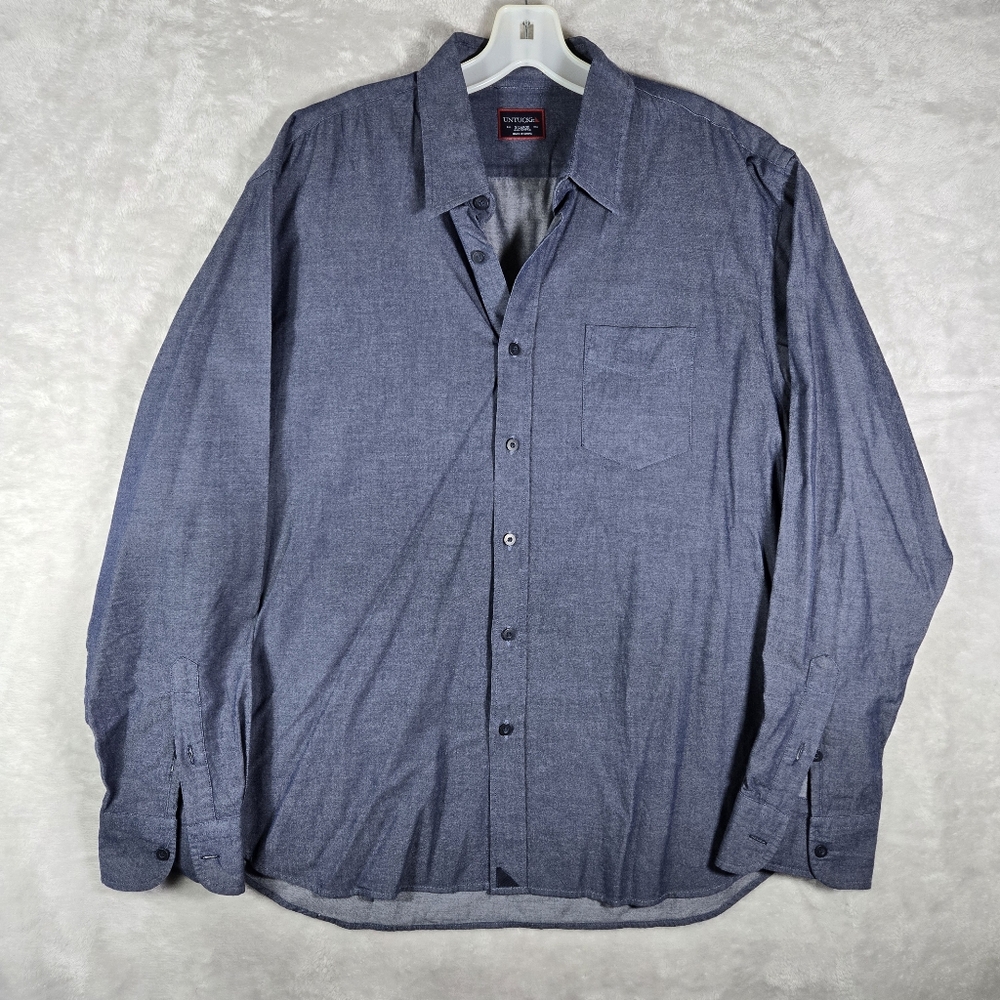 UNTUCKit Shirt Mens Size XL Blue Casual Button Up Long Sleeve Chambray Dress